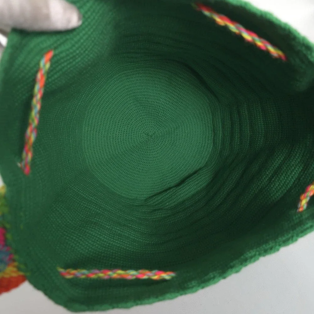 Colombian Large‎ Handmade Wayuu Mochila Bag Solid Casual Top Quality Green Multi